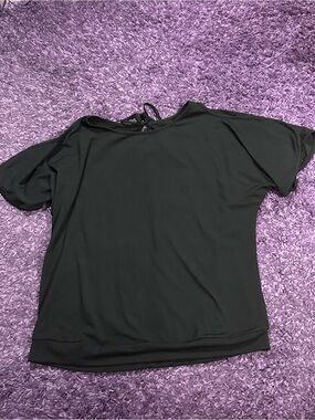 Black Women's Easy Tie-Back Cold Shoulder Short Sleeve Top Size XL